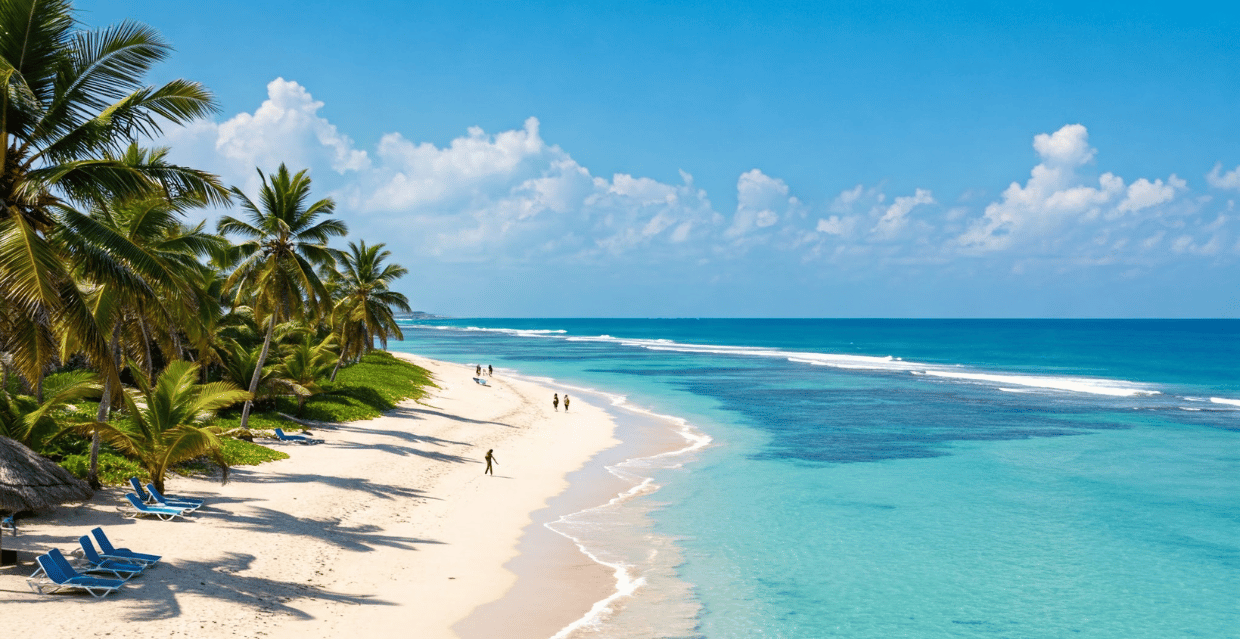 Spiaggia tropicale di Diani Beach sull’Oceano Indiano in Kenya