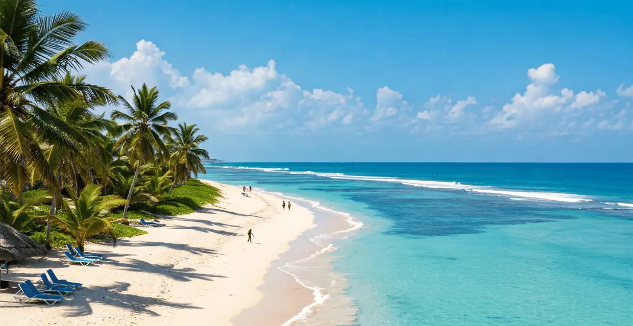 Spiaggia tropicale di Diani Beach sull’Oceano Indiano in Kenya